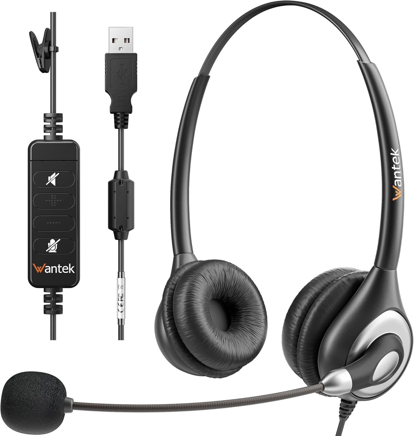 Wantek 602NUSB Headset Noise Canceling Mic USB for Call Center Office Laptop

