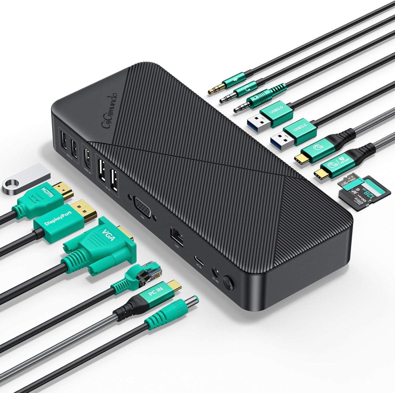 GiGimundo TG20 USB-C Docking Station – Dual/Triple Monitor, 60W PD, 4K HDMI/DP