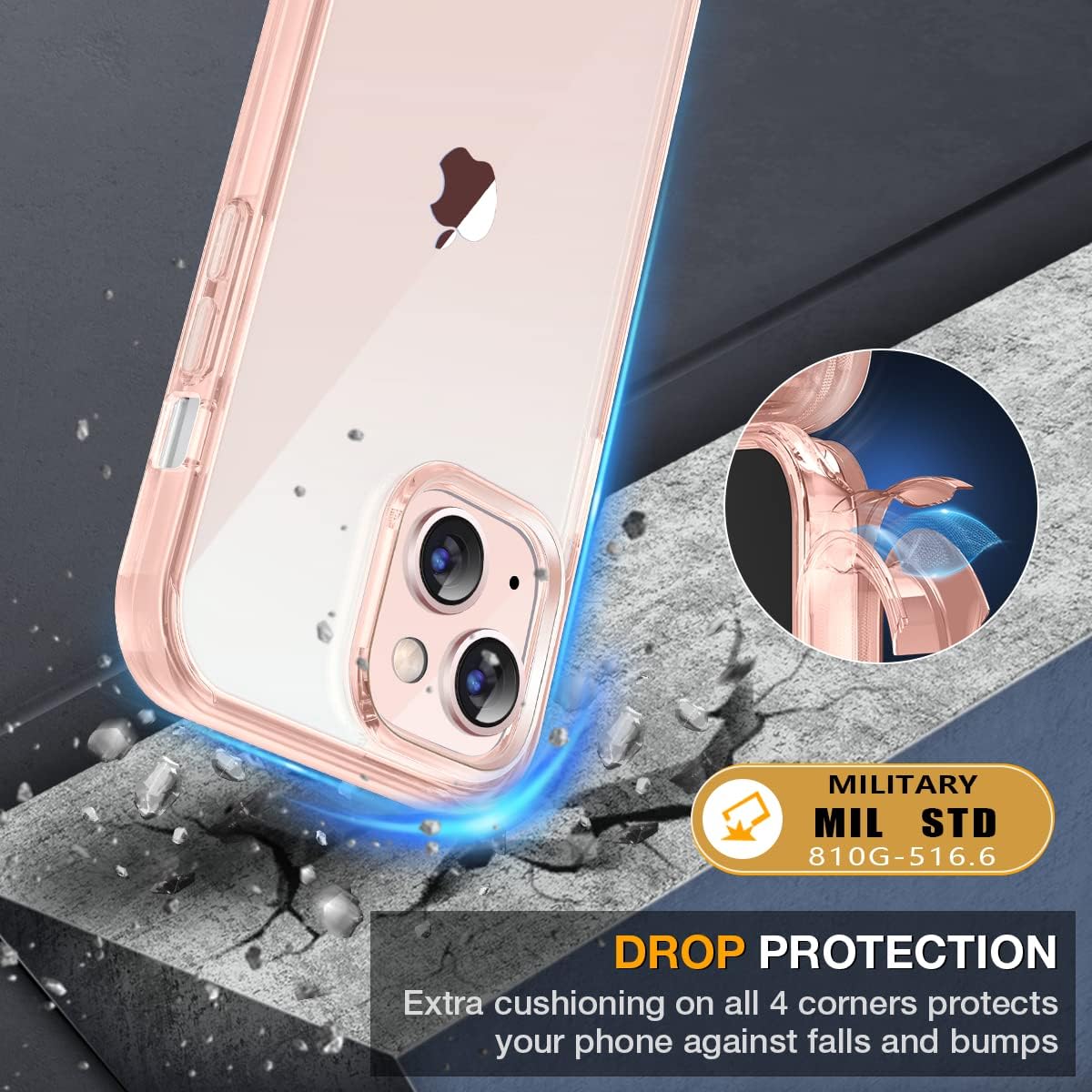 iPhone 13 Case 6.1" Clear Pink Full Body with Glass Screen Protector Mobile Arcade Ltd