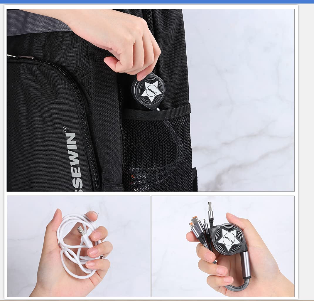 Multi 4 in 1 Retractable Charging Cable - 1m, Fast Phone Charger Cables, Type C Mobile Arcade Ltd