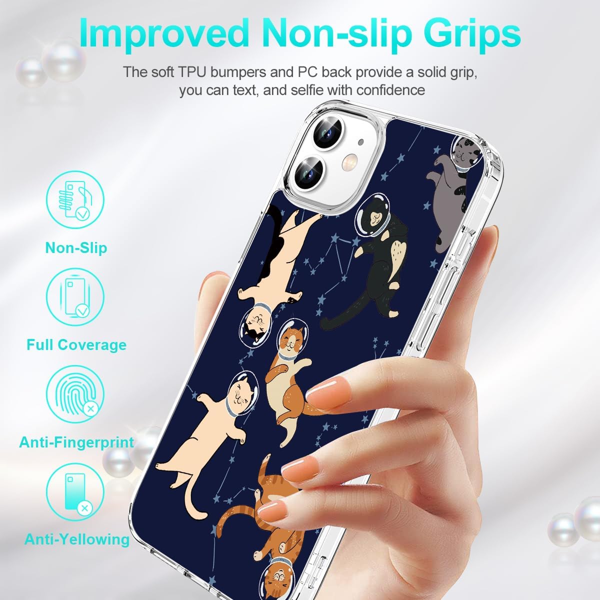 iPhone 12/12 Pro Case Space Cat Design Clear Shockproof Hybrid Bumper Cover Mobile Arcade Ltd