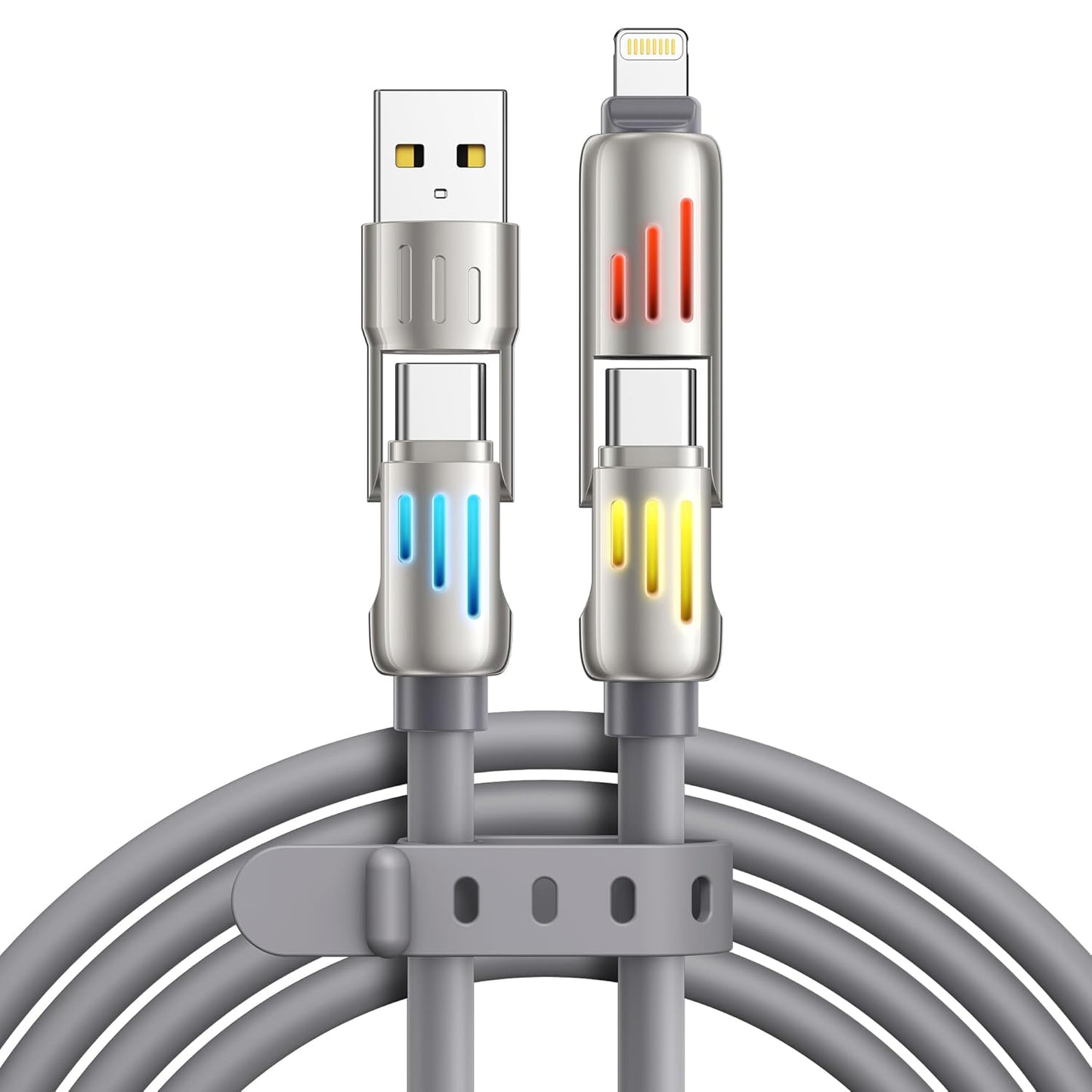 4 in 1 Multi Charger Cable 240W Fast Charging RGB LED USB C Lightning 1.2M Mobile Arcade Ltd
