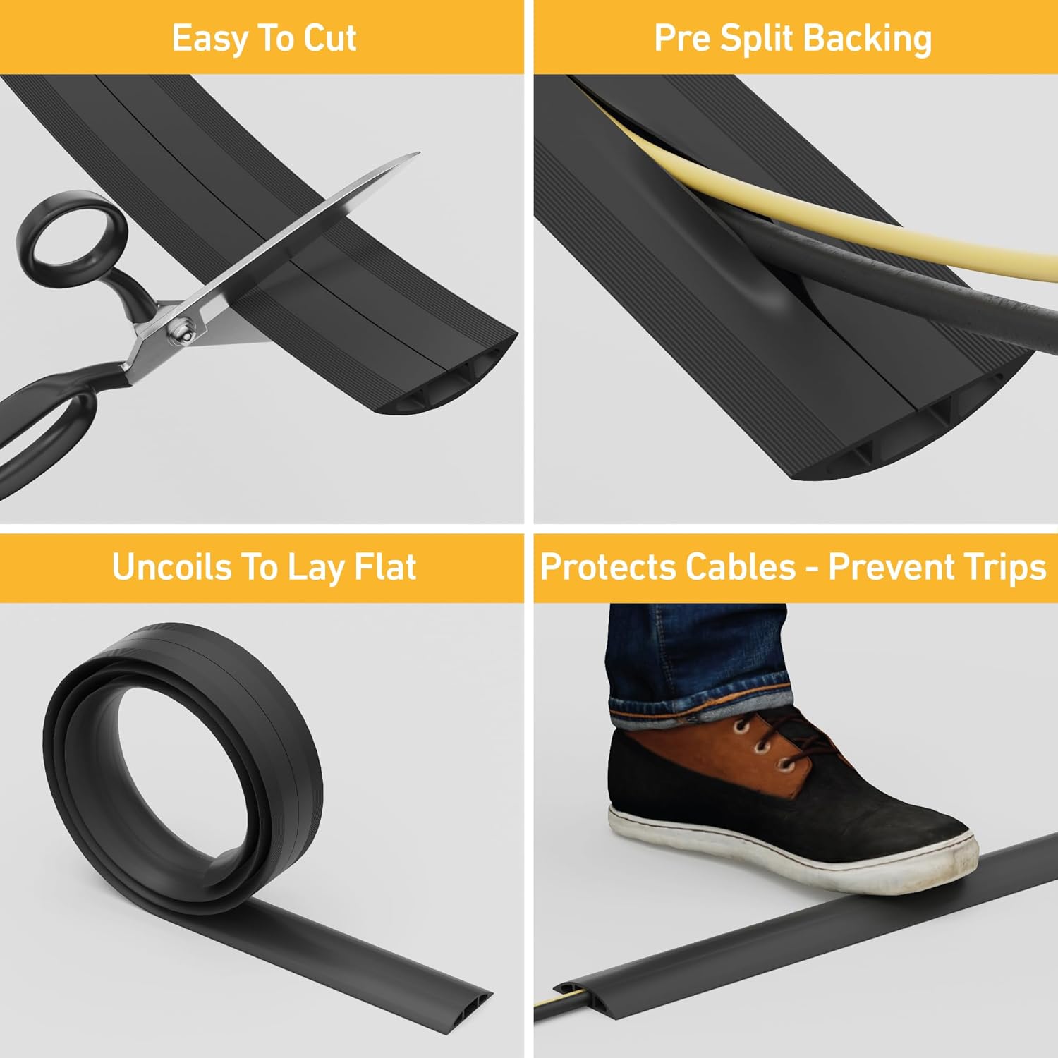Floor Cable Protector 1.8M Cord Cover Anti Slip Wire Protector Black PVC Mobile Arcade Ltd