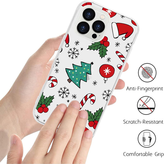 iPhone 16 Pro Max Xmas Case Cute Candy Cane Clear Soft Shockproof Cover