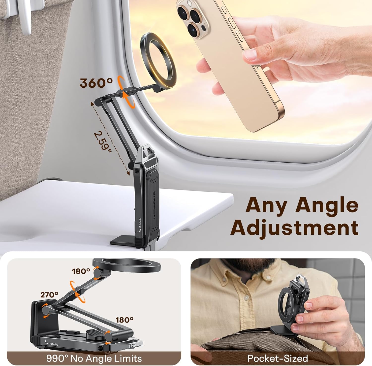 OMOTON Aluminium Magnetic Phone Tripod – 360° Rotating MagSafe Travel Mount Mobile Arcade Ltd