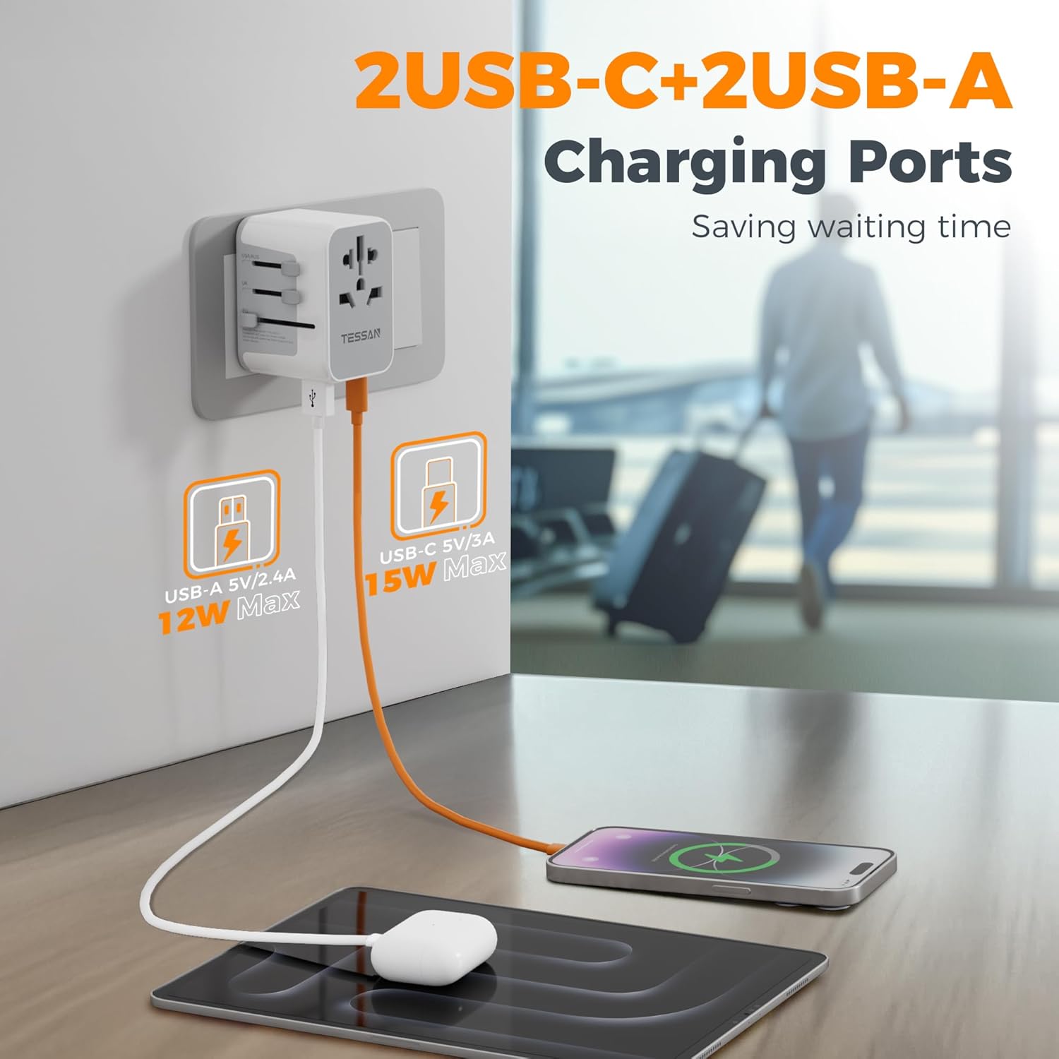 TESSAN Universal Travel Adapter – 2 USB-C & 2 USB-A, UK to Worldwide Plug Mobile Arcade Ltd