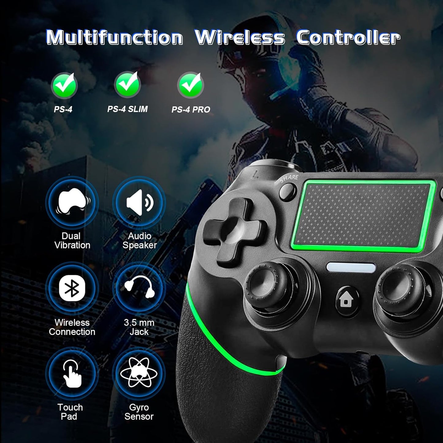 Wireless Controller for PS4 – Dual Vibration, Touch Panel & 6-Axis Sensor