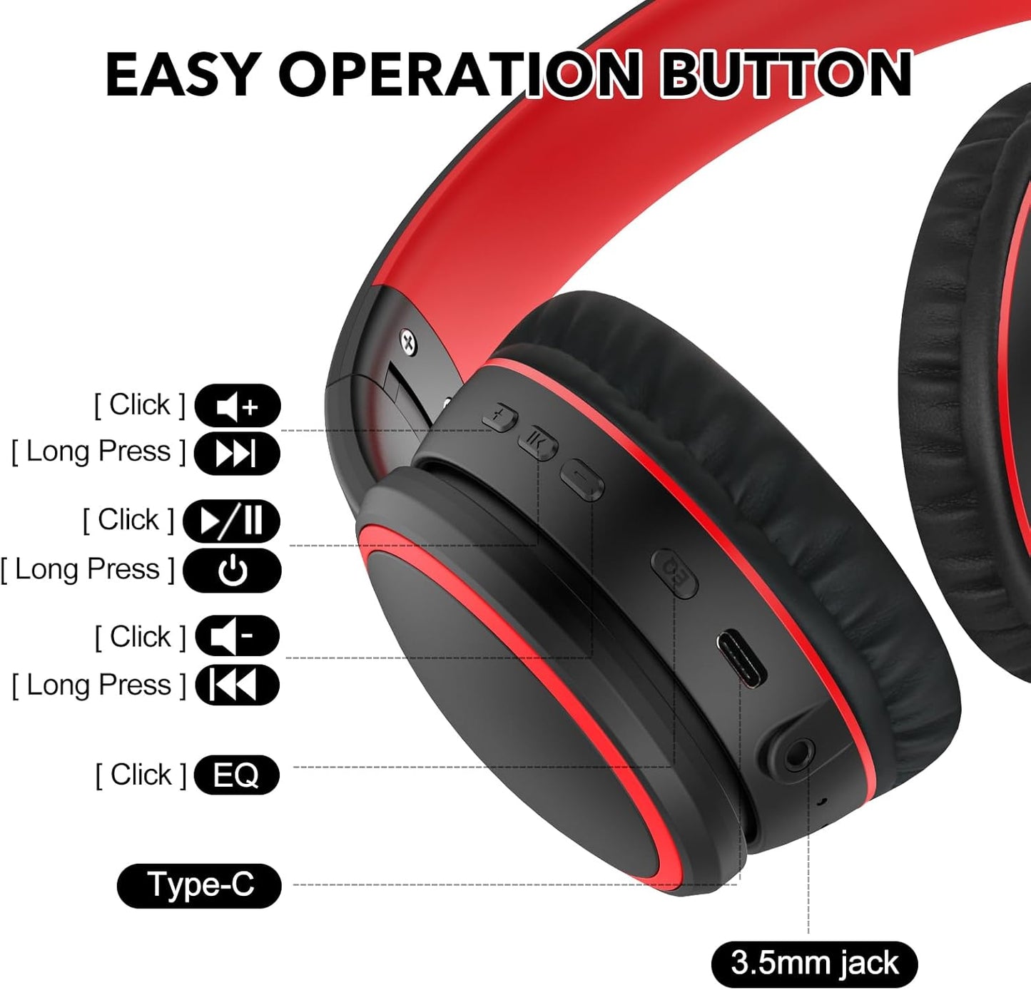 Bluetooth Over-Ear Headphones, 50H Playtime, Bass Mode, Mic, Foldable, Black Mobile Arcade Ltd
