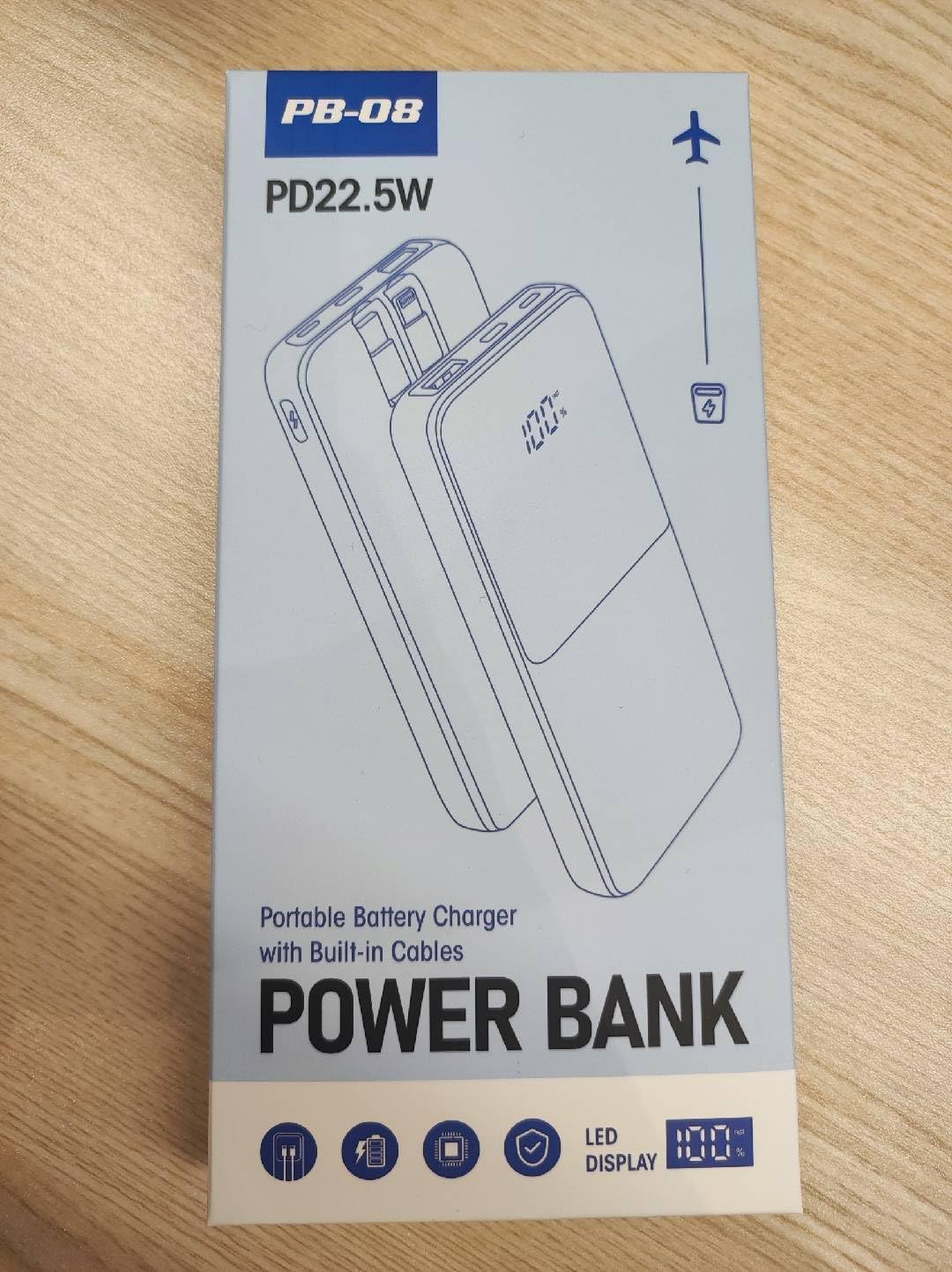 15000mAh Fast Charging Power Bank with 2 Built-in Cables & LED Display, Black Mobile Arcade Ltd