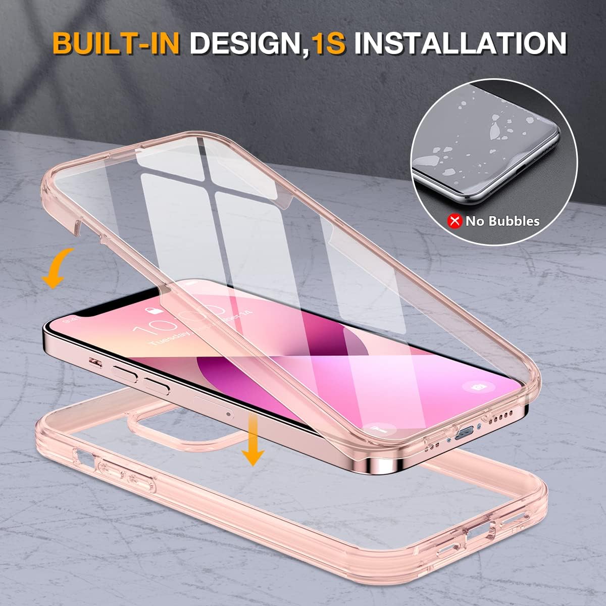 iPhone 13 Case 6.1" Clear Pink Full Body with Glass Screen Protector Mobile Arcade Ltd