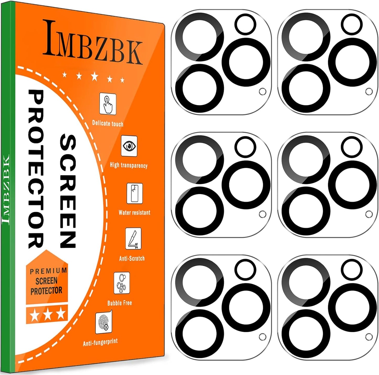 IMBZBK 6 Pack iPhone 16 Pro Max Camera Lens Protector 9H Glass Cover

