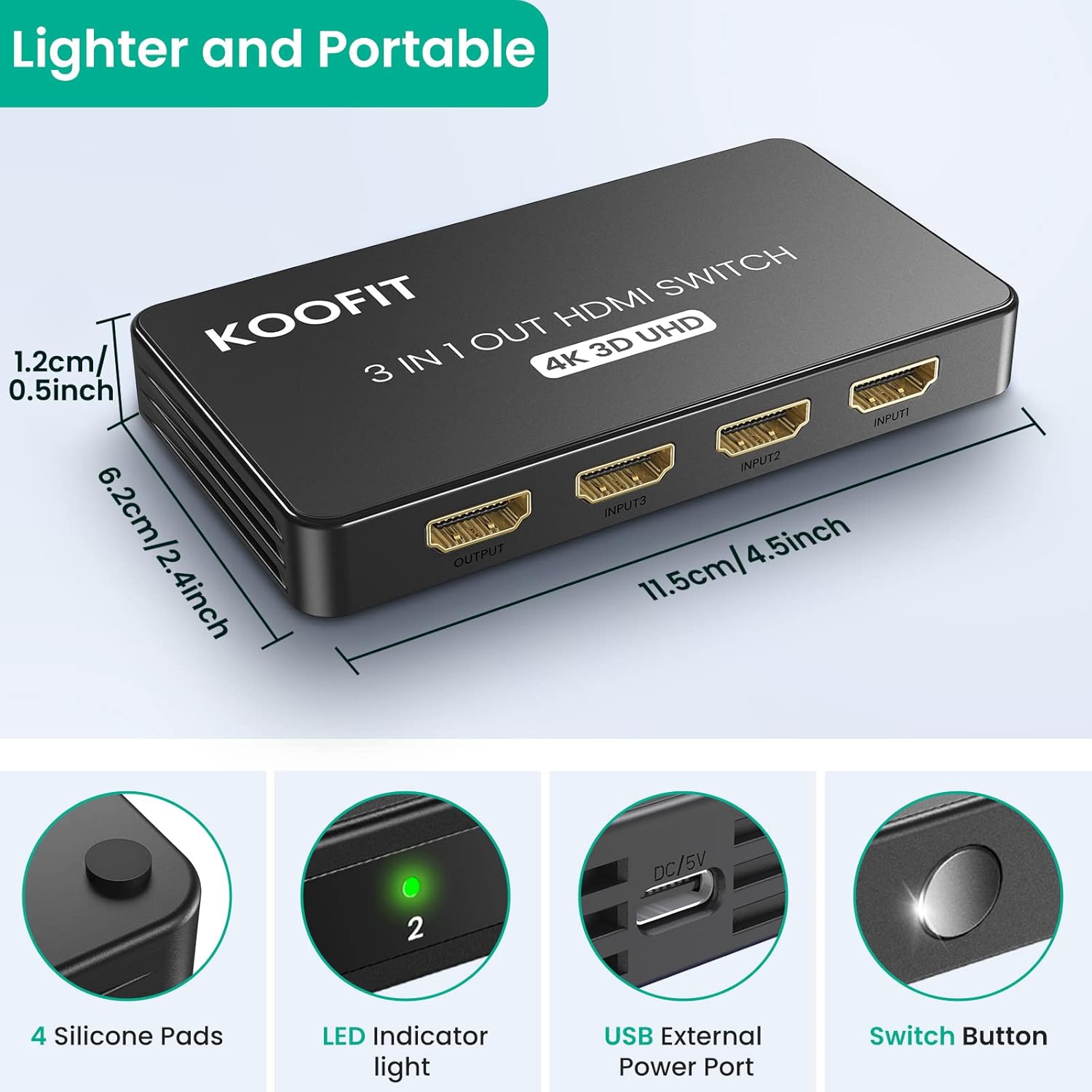 KOOFIT HDMI Switch 4K 3 In 1 Out with Remote – HDMI Splitter for TV, PS5, PC Mobile Arcade Ltd