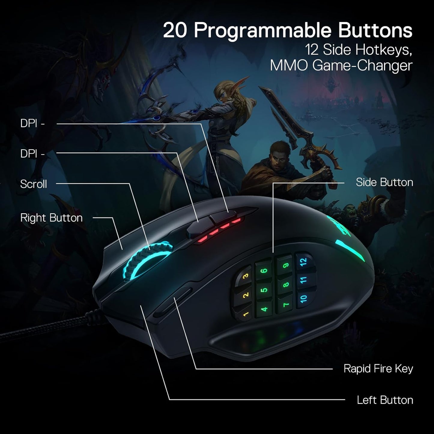 Redragon M908 Impact RGB Wired MMO Gaming Mouse – 20 Programmable Buttons Mobile Arcade Ltd