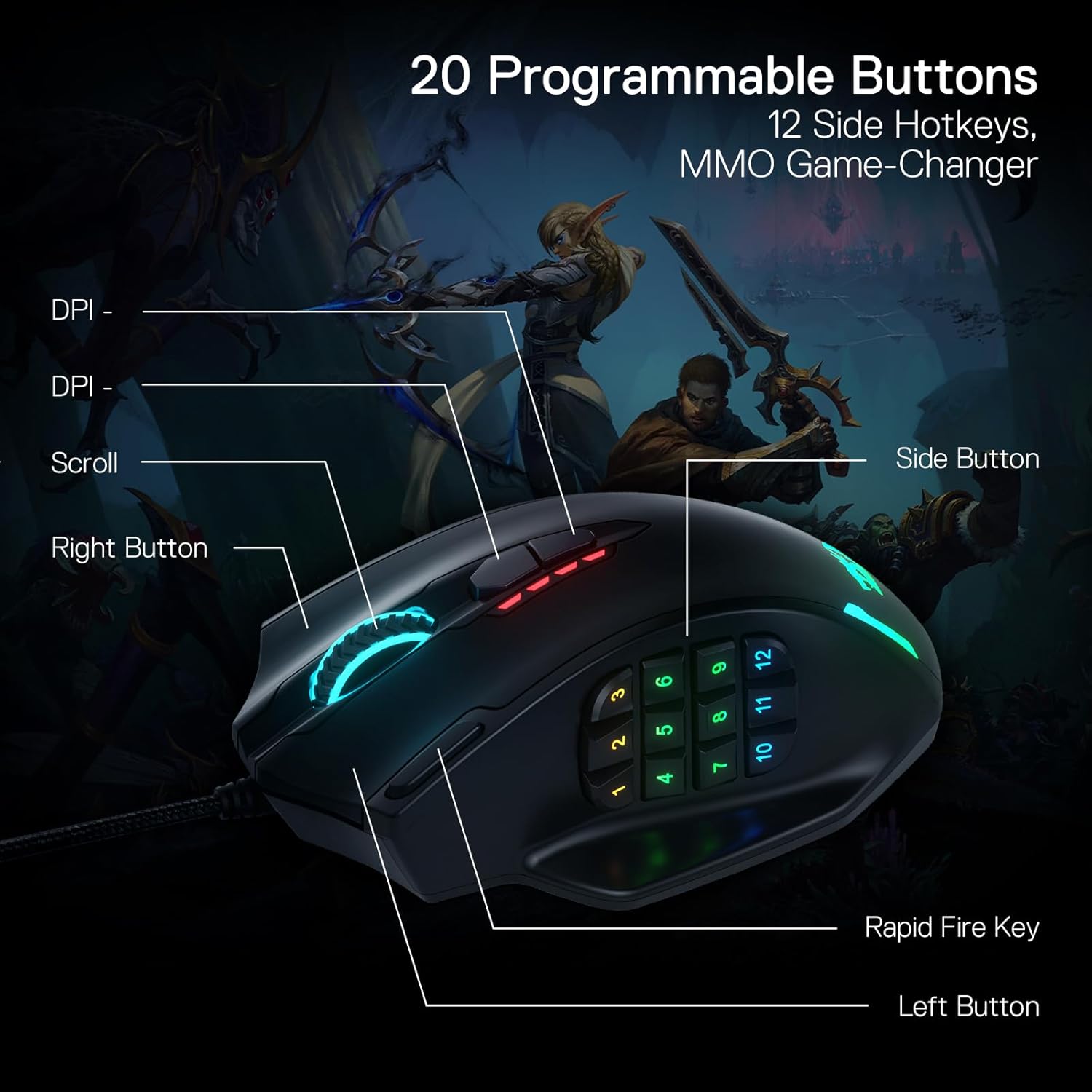 Redragon M908 Impact RGB Wired MMO Gaming Mouse – 20 Programmable Buttons Mobile Arcade Ltd
