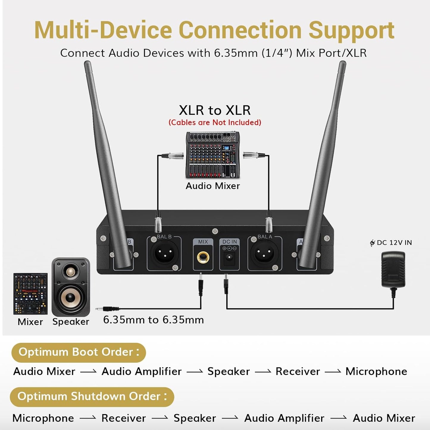 cTONOR TW820 Dual Wireless UHF Microphones System – Handheld Mics for Karaoke Mobile Arcade Ltd