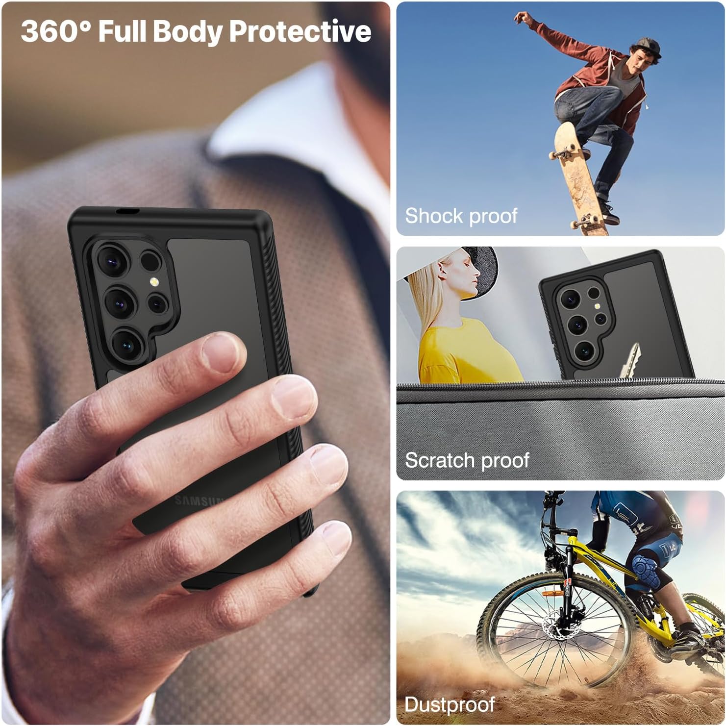 Galaxy S24 Ultra Case Black 360° Rugged Shockproof w/ Screen Protector Cover Mobile Arcade Ltd