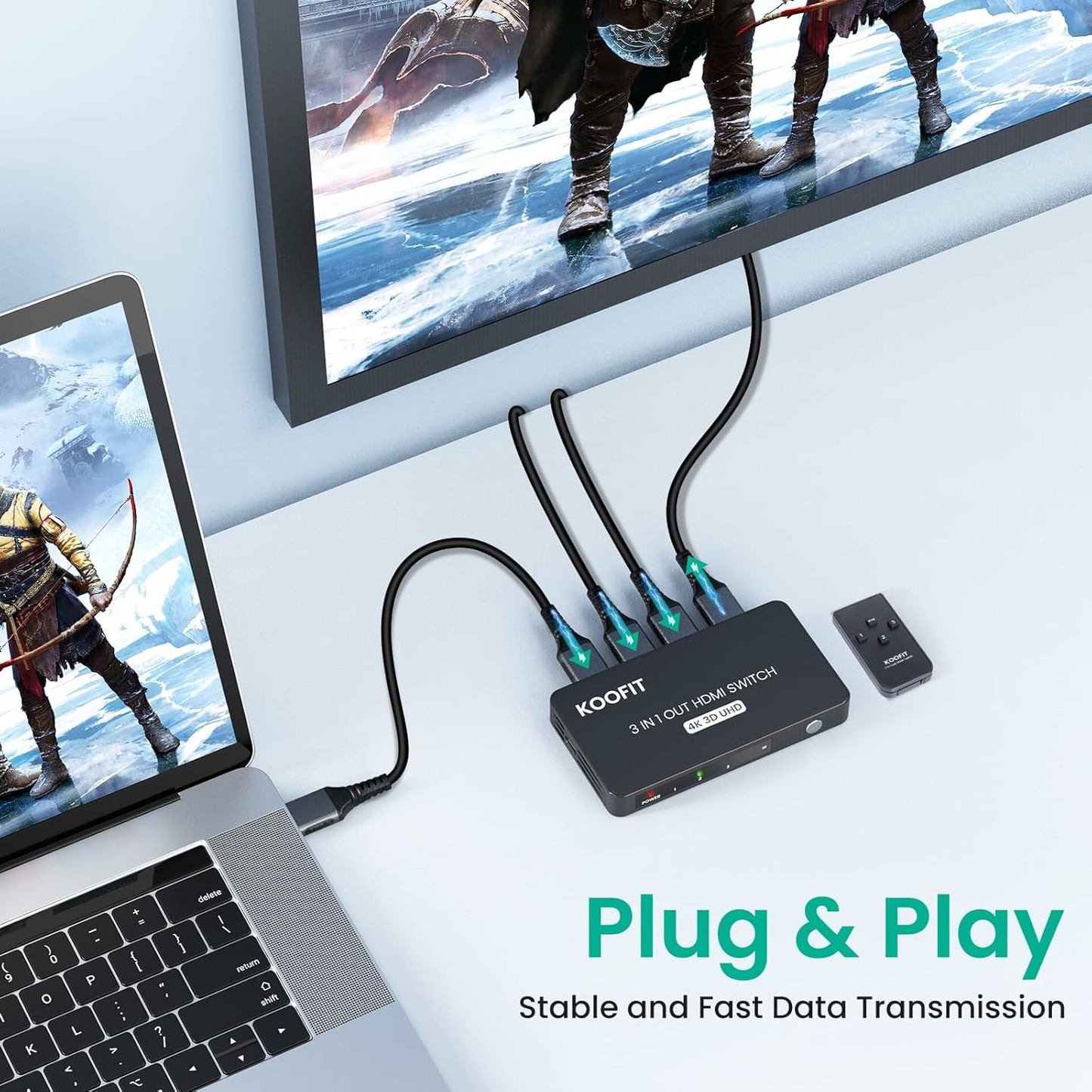 KOOFIT HDMI Switch 4K 3 In 1 Out with Remote – HDMI Splitter for TV, PS5, PC Mobile Arcade Ltd