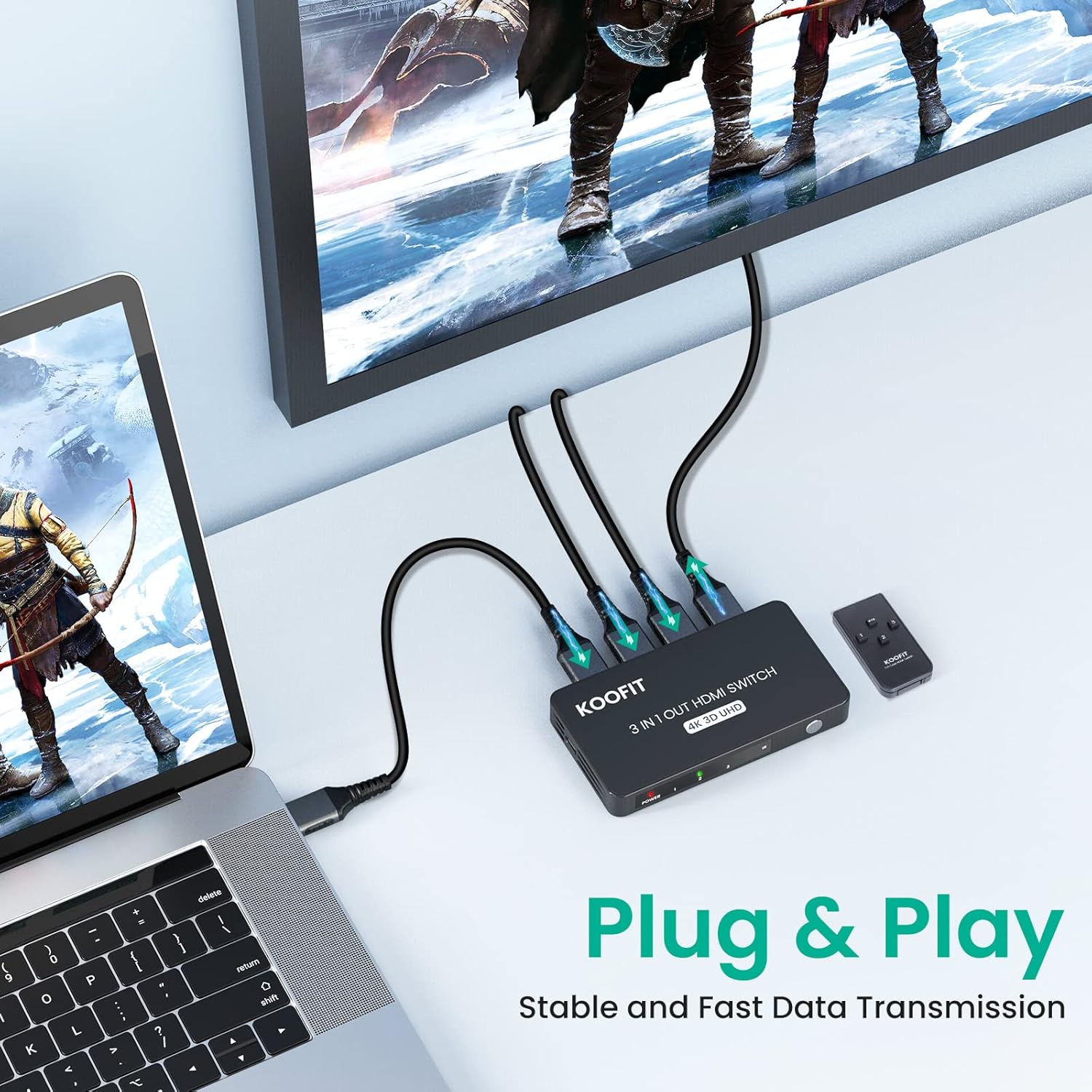 KOOFIT HDMI Switch 4K 3 In 1 Out with Remote – HDMI Splitter for TV, PS5, PC Mobile Arcade Ltd