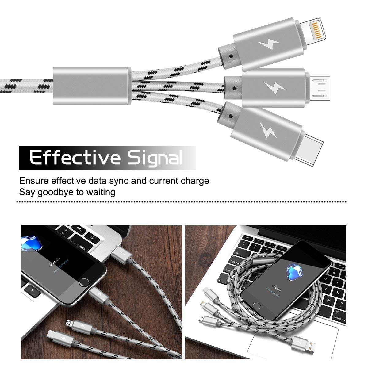 ASICEN 3-in-1 Multi Charging Cable [3M] – USB-C/Micro/Lightning, 3A Fast Charge Mobile Arcade Ltd
