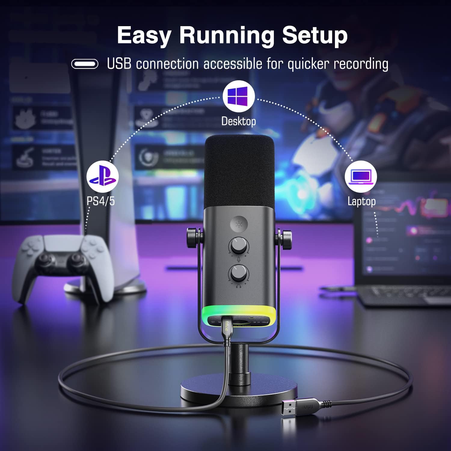 FIFINE AM8 USB/XLR Gaming Microphone with RGB, Mute, Gain & Monitoring Mobile Arcade Ltd