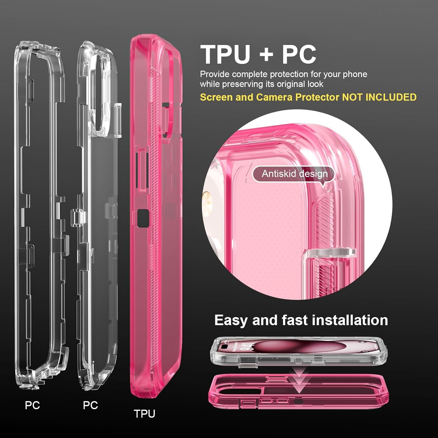 iPhone 15 Case Crystal Pink Heavy Duty Shockproof 2-Layer Clear Protective Mobile Arcade Ltd