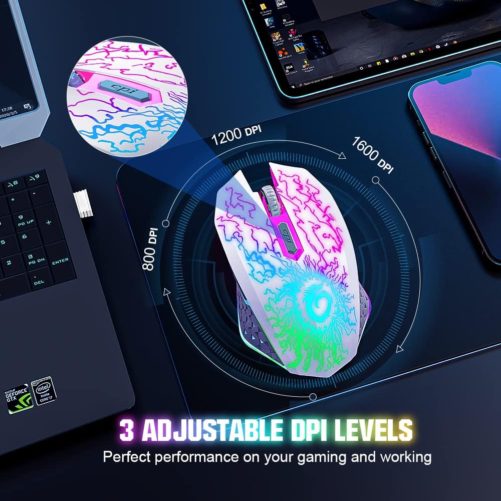 VersionTECH Wireless RGB Gaming Mouse, Silent Click, 3 DPI, Rechargeable Mobile Arcade Ltd