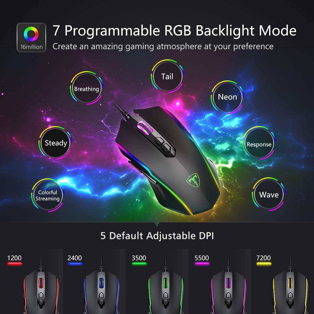 RGB Gaming Mouse Wired – 8 Programmable Buttons, 7200 DPI, Chroma Backlit – Black Mobile Arcade Ltd