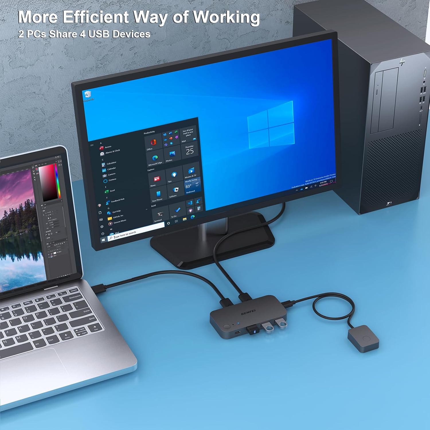 BENFEI USB 3.0 Switch 2 PC Share 3 USB-A & 1 USB-C Ports with Remote Control Mobile Arcade Ltd
