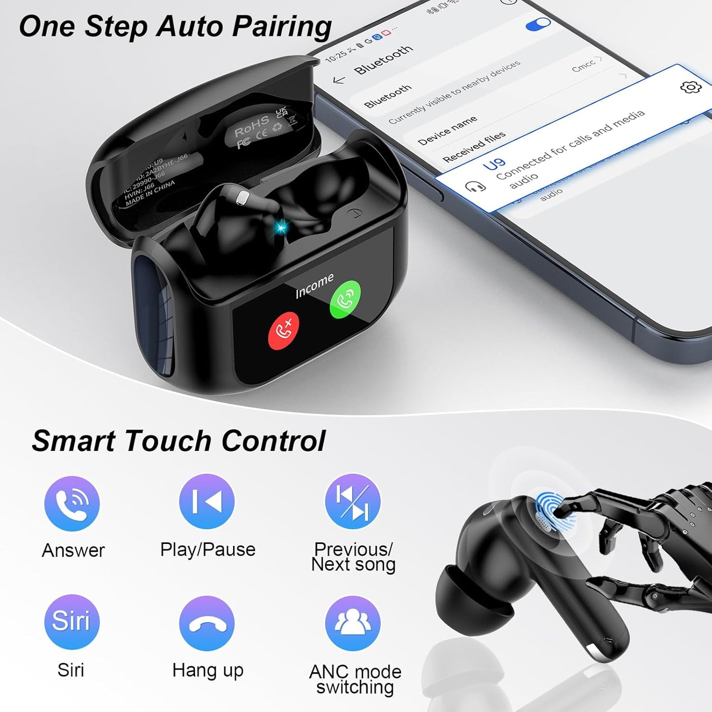 Bluetooth 5.4 Wireless Earbuds, ANC, 48H, Touchscreen, IPX7, 5 EQ Modes Mobile Arcade Ltd
