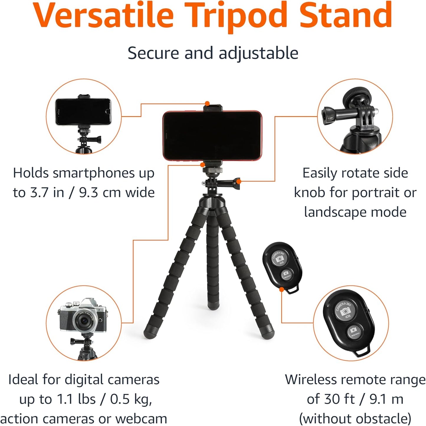 Amazon Basics Portable Flexible Tripod 25.4cm with Wireless Remote & Phone Clamp Mobile Arcade Ltd