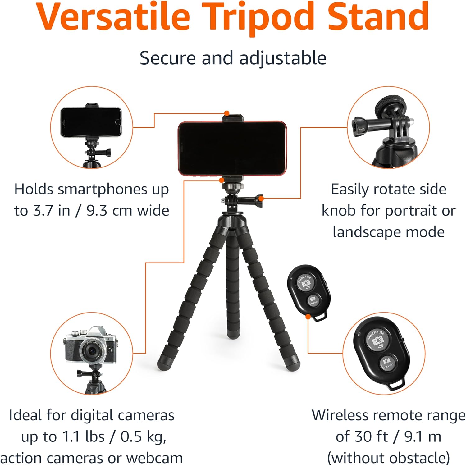 Amazon Basics Portable Flexible Tripod 25.4cm with Wireless Remote & Phone Clamp Mobile Arcade Ltd