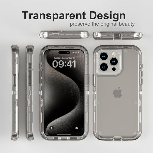 iPhone 15 Pro Case Crystal Gray Heavy Duty Shockproof Dual Layer Clear Cover Mobile Arcade Ltd