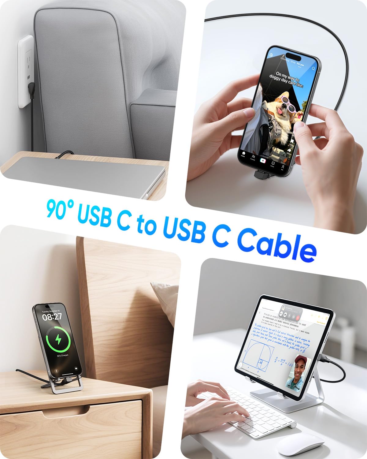 USB C Cable 60W Fast Charge Braided right angle 90° design | 1M Type C Charging Cable Mobile Arcade Ltd