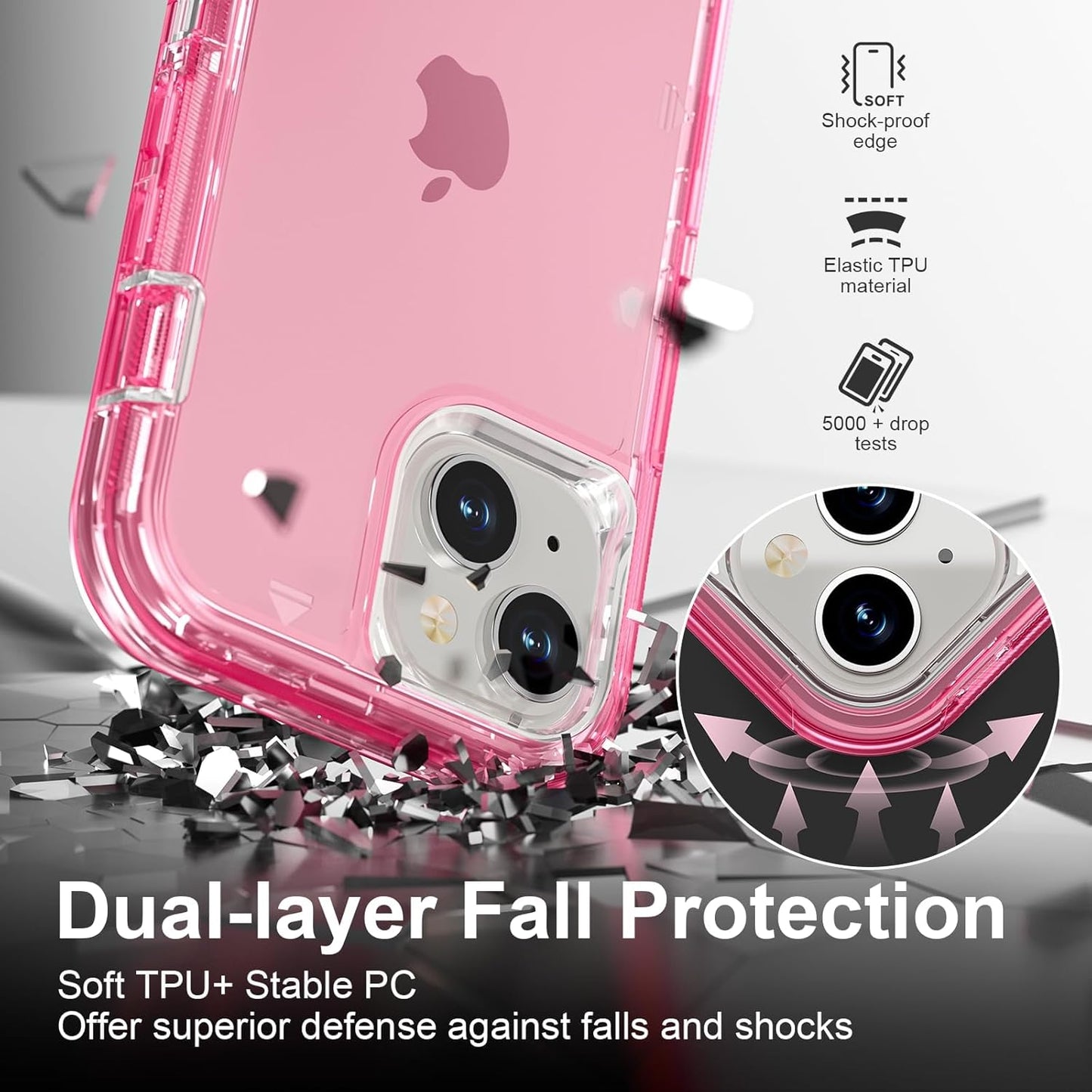 iPhone 15 Case Crystal Pink Heavy Duty Shockproof 2-Layer Clear Protective Mobile Arcade Ltd