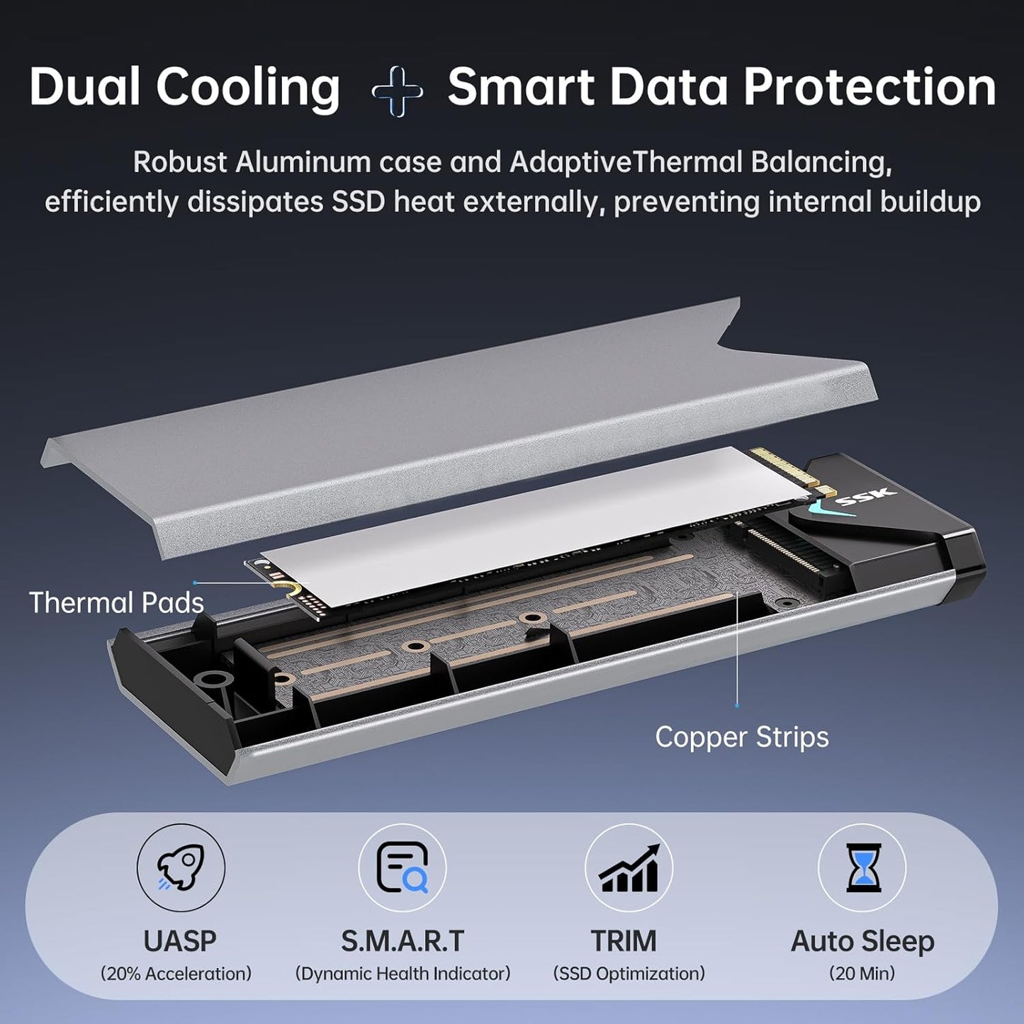 SSK Aluminum M.2 SSD Enclosure USB 3.2 Gen 2 10Gbps for NVMe & SATA SSDs 2242/2260/2280 Mobile Arcade Ltd
