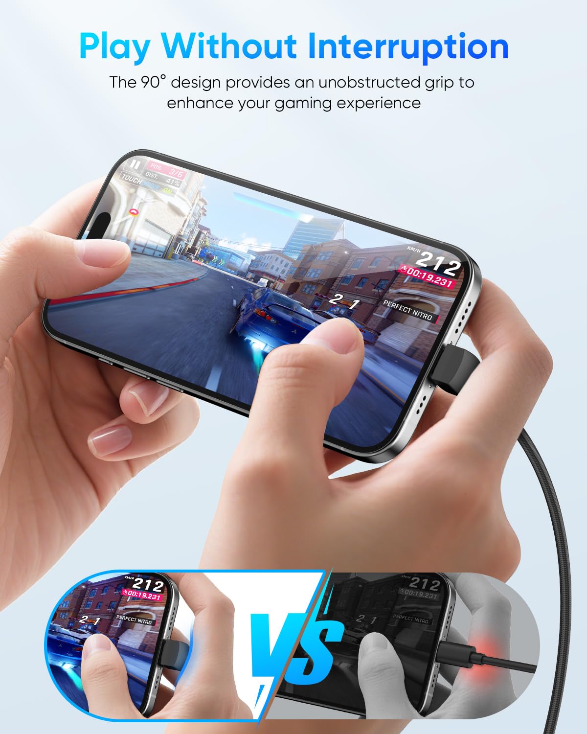 USB C Cable 60W Fast Charge Braided right angle 90° design | 1M Type C Charging Cable Mobile Arcade Ltd