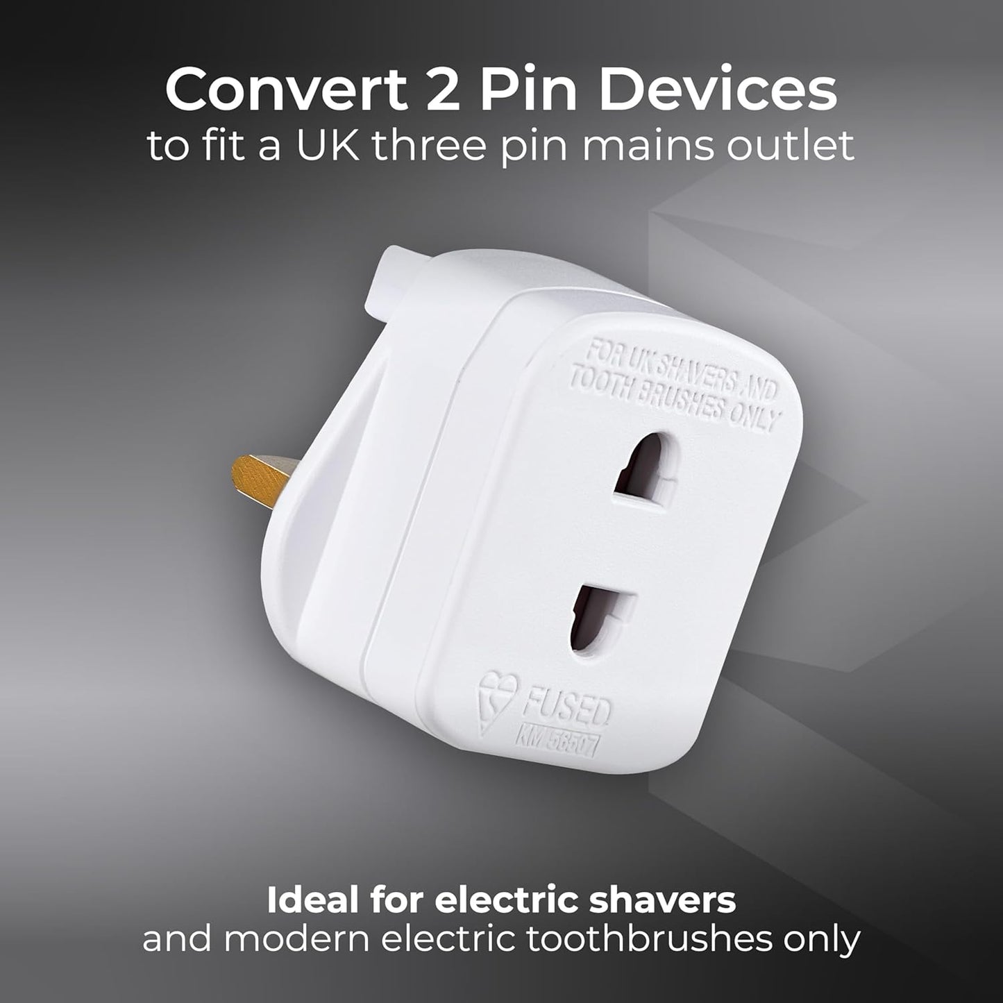 Masterplug Electric Shaver Adaptor – 2-Pin to 3-Pin Plug Converter (White) Mobile Arcade Ltd
