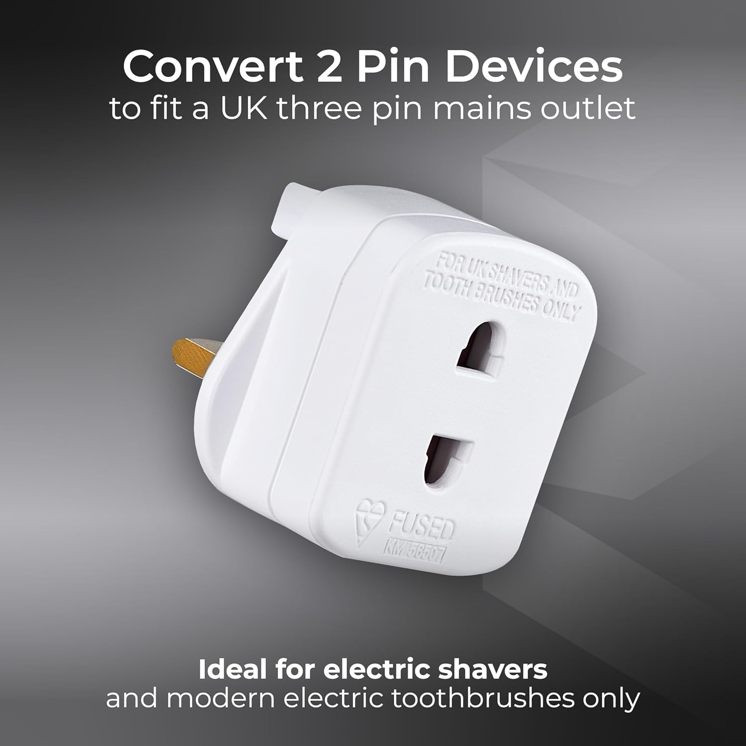 Masterplug Electric Shaver Adaptor – 2-Pin to 3-Pin Plug Converter (White) Mobile Arcade Ltd
