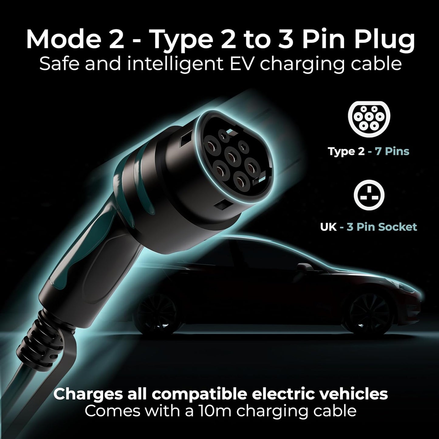 Masterplug EV Charger Cable 5m | UK 3-Pin to Type 2 | 2.4kW Mode 2 Mobile Arcade Ltd