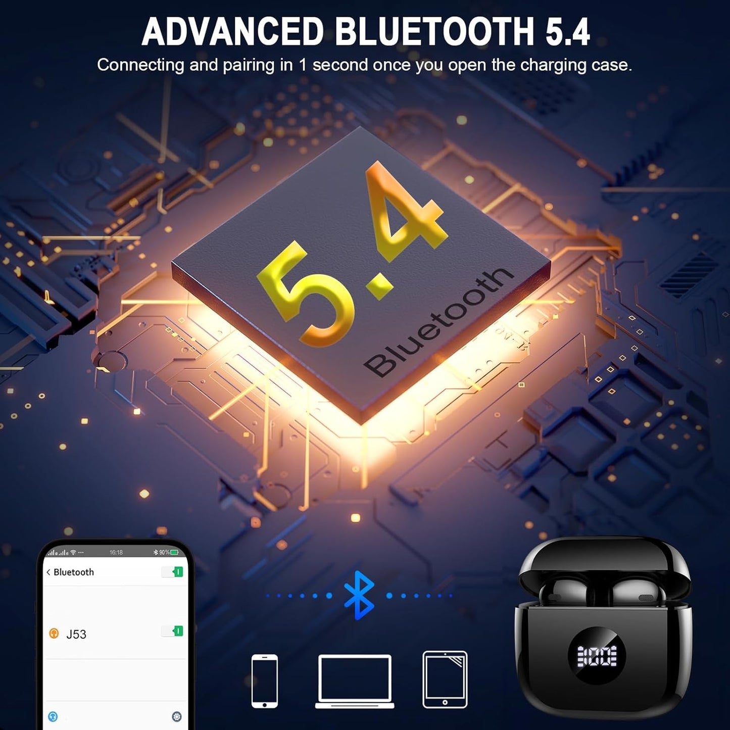 Wireless Earbuds Bluetooth 5.4, HiFi Sound, ENC Mic, 40H Playtime, IP7, LED Case Mobile Arcade Ltd