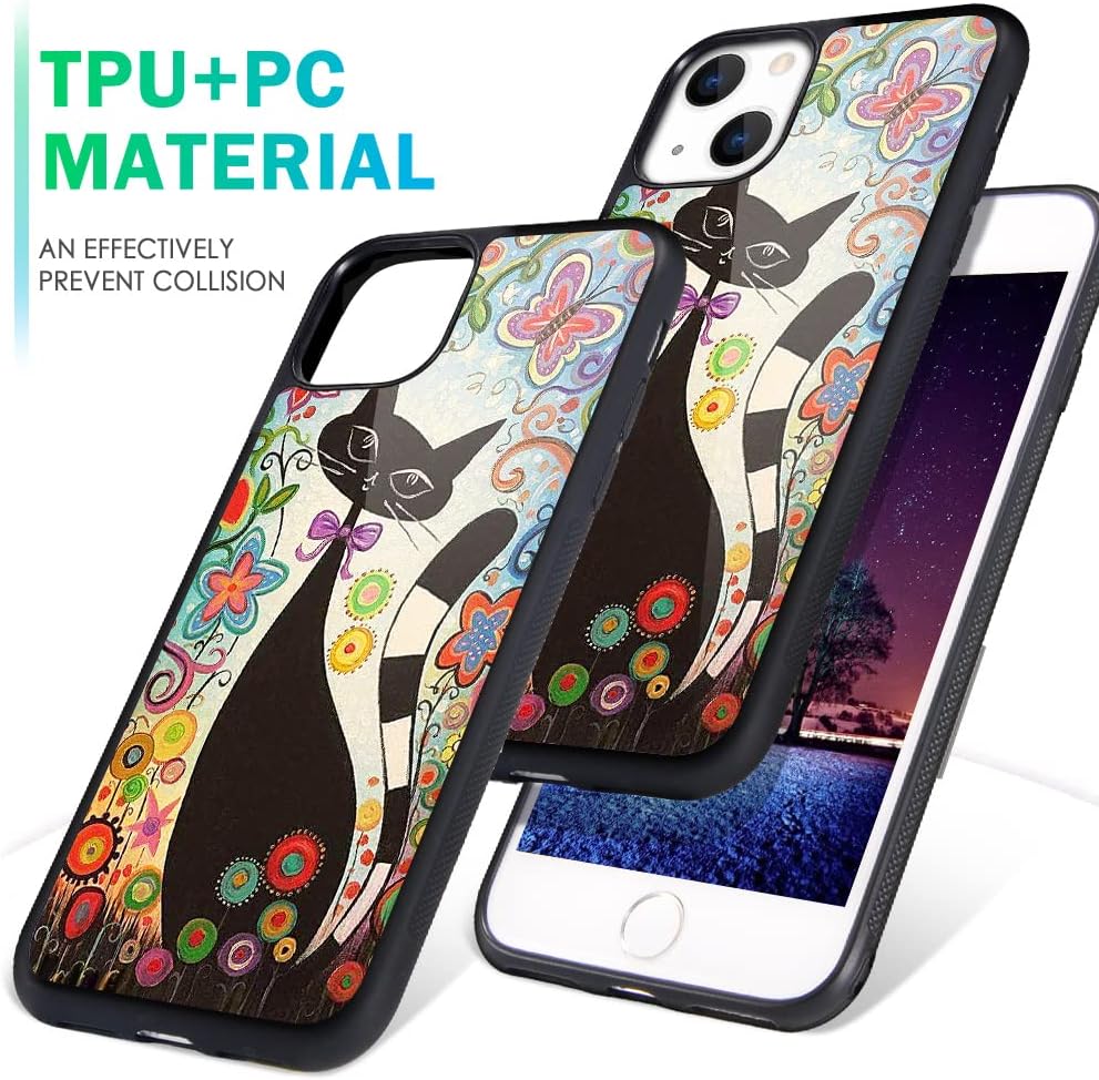 iPhone 13 Case Cute Colorful Cat Design Soft Bumper Hard Back Cover 6.1" Mobile Arcade Ltd