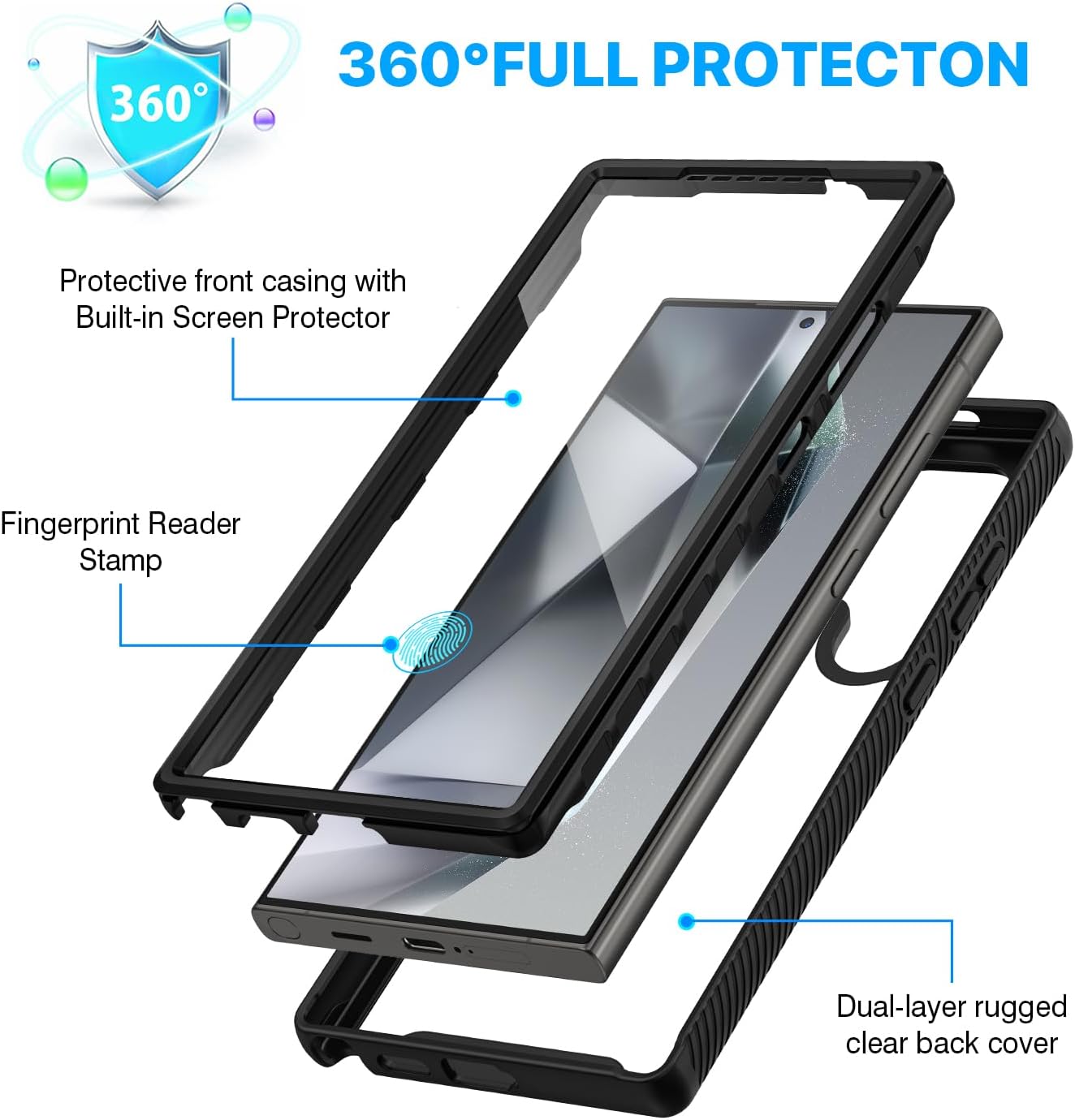 Galaxy S24 Ultra Case Black 360° Rugged Shockproof w/ Screen Protector Cover Mobile Arcade Ltd