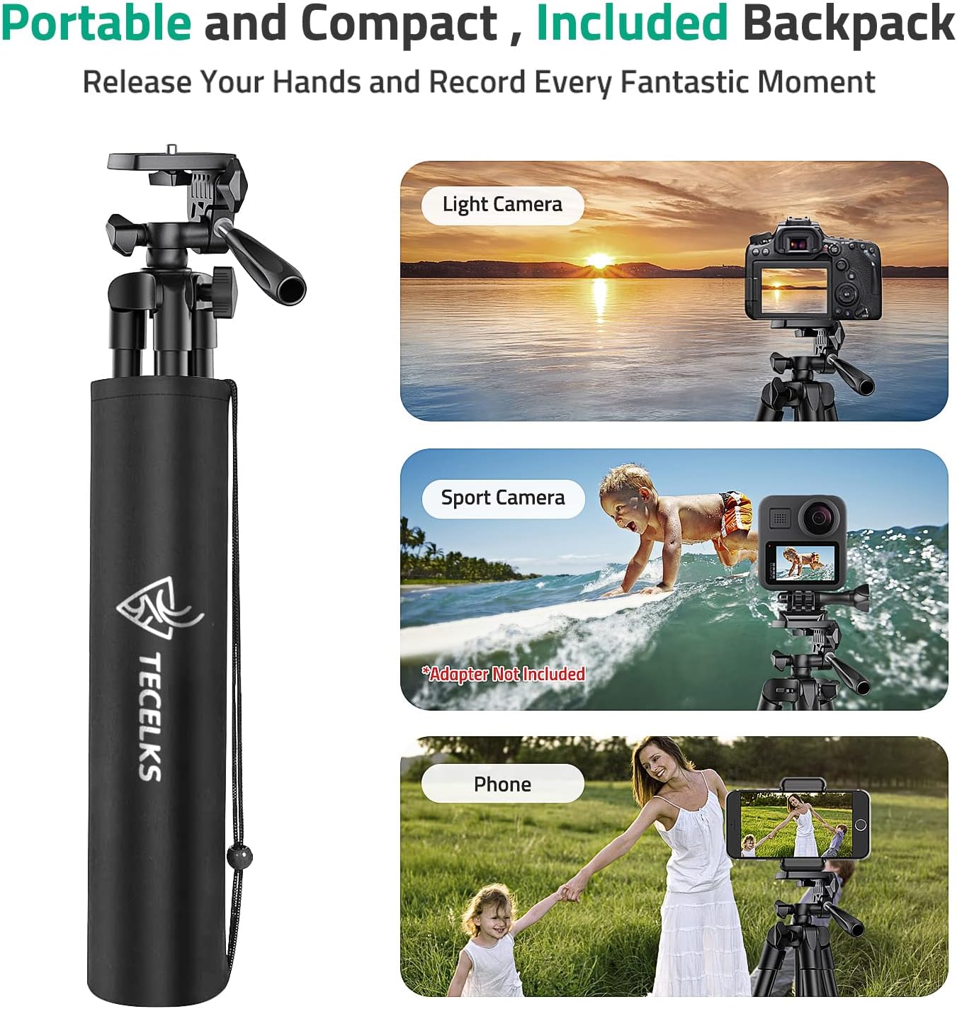 Lightweight 55-Inch/135cm Tripod Stand with Remote, Phone Clip & Carry Bag Mobile Arcade Ltd