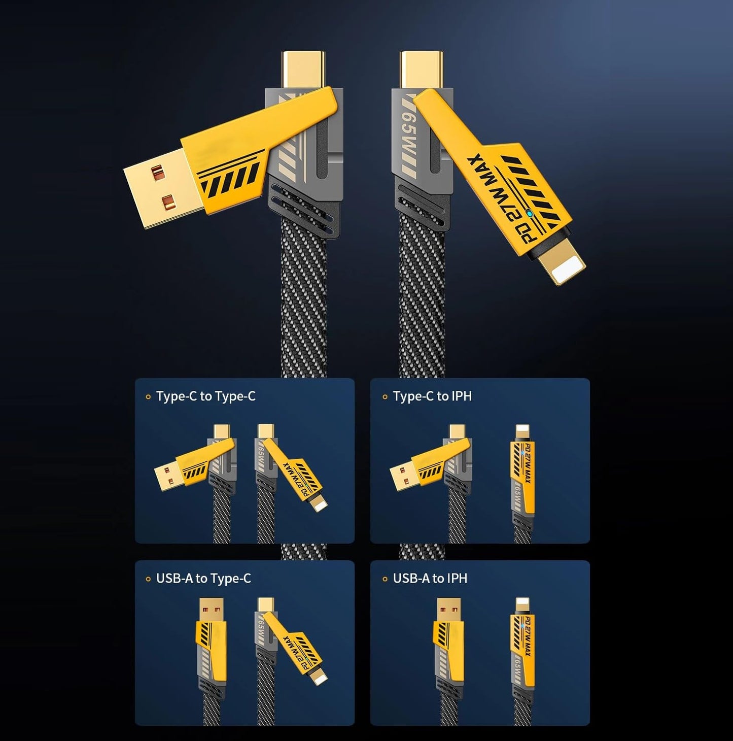 TECHFUN 4-in-1 Fast Charging Cable 120CM, 65W - iPhone, iWatch, USB-C MobileArcadeLtd