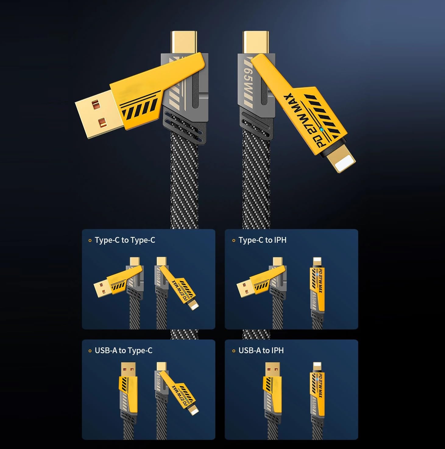 TECHFUN 4-in-1 Fast Charging Cable 120CM, 65W - iPhone, iWatch, USB-C MobileArcadeLtd