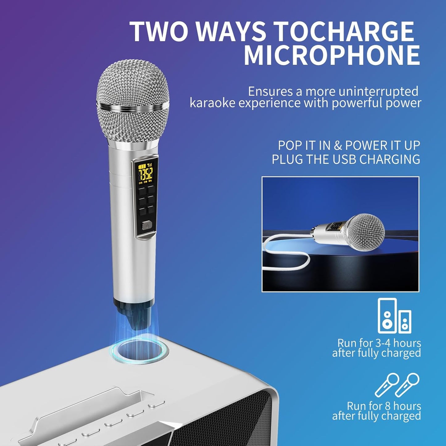 Portable Karaoke Machine with 2 UHF Wireless Mics & Bluetooth Speaker Mobile Arcade Ltd