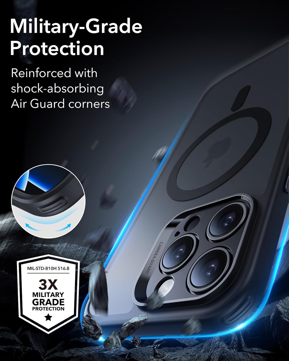 ESR iPhone 16 Pro Max Case 4-in-1 MagSafe Matte Military Grade – Black Mobile Arcade Ltd