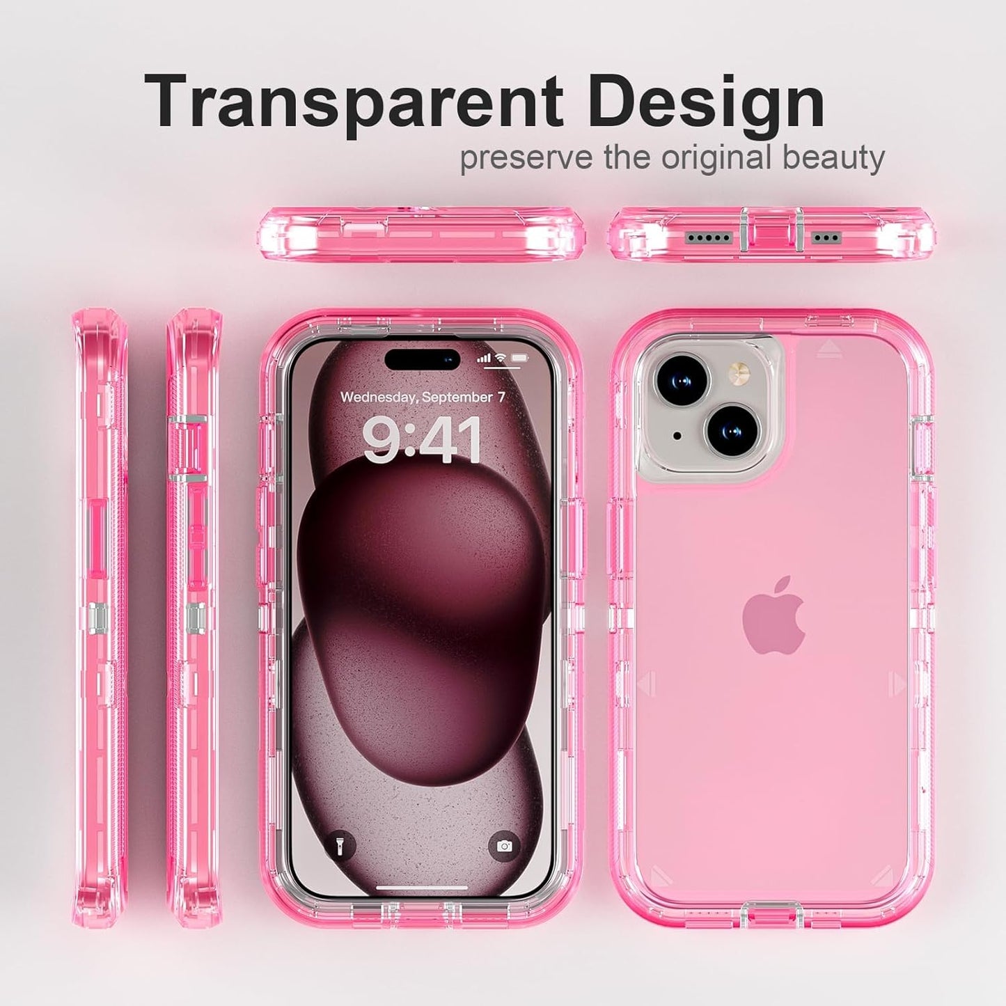 iPhone 15 Case Crystal Pink Heavy Duty Shockproof 2-Layer Clear Protective Mobile Arcade Ltd