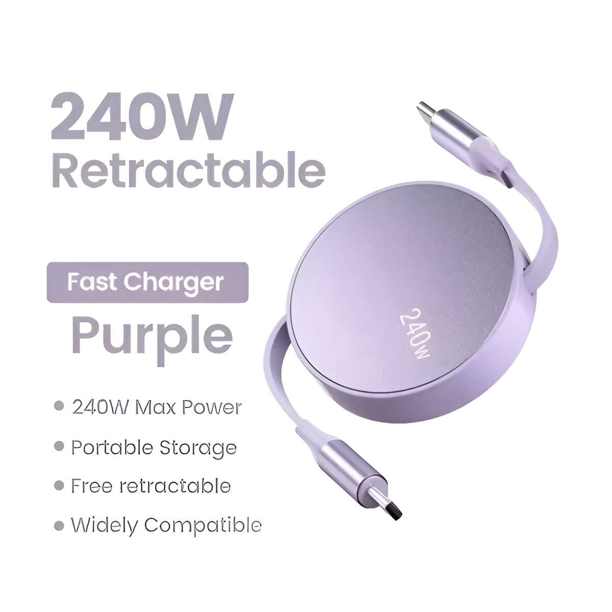 USB-C to USB-C 240W PD Retractable Fast Charging Cable 1M for iPhone 15/16 Mobile Arcade Ltd