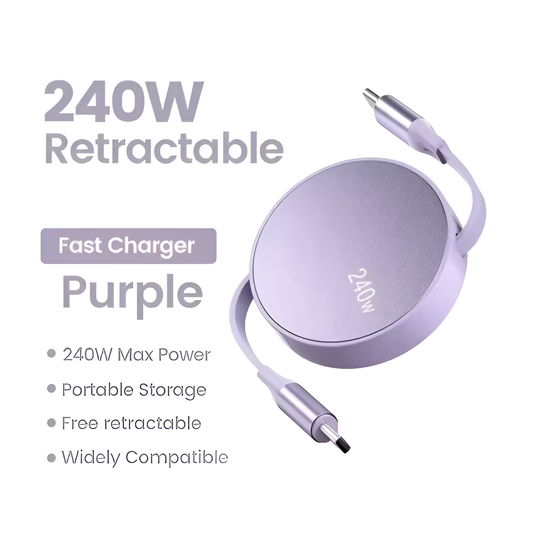 USB-C to USB-C 240W PD Retractable Fast Charging Cable 1M for iPhone 15/16 Mobile Arcade Ltd